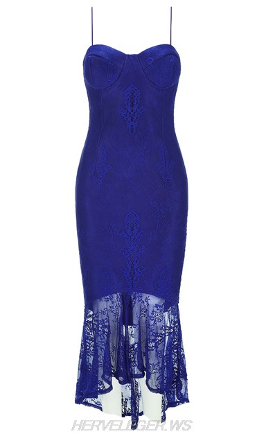 Herve Leger Blue High Low Lace Dress