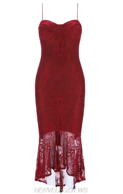 Herve Leger Red High Low Lace Dress