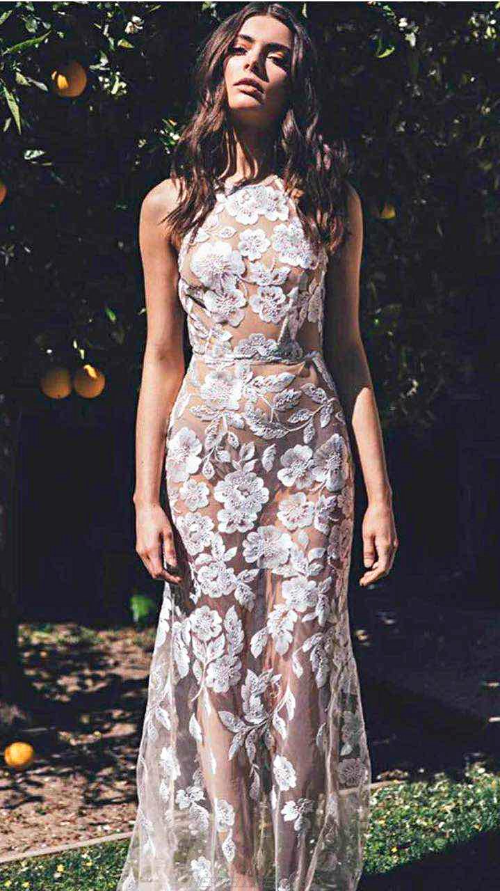 Herve Leger White Lace A Line Gown
