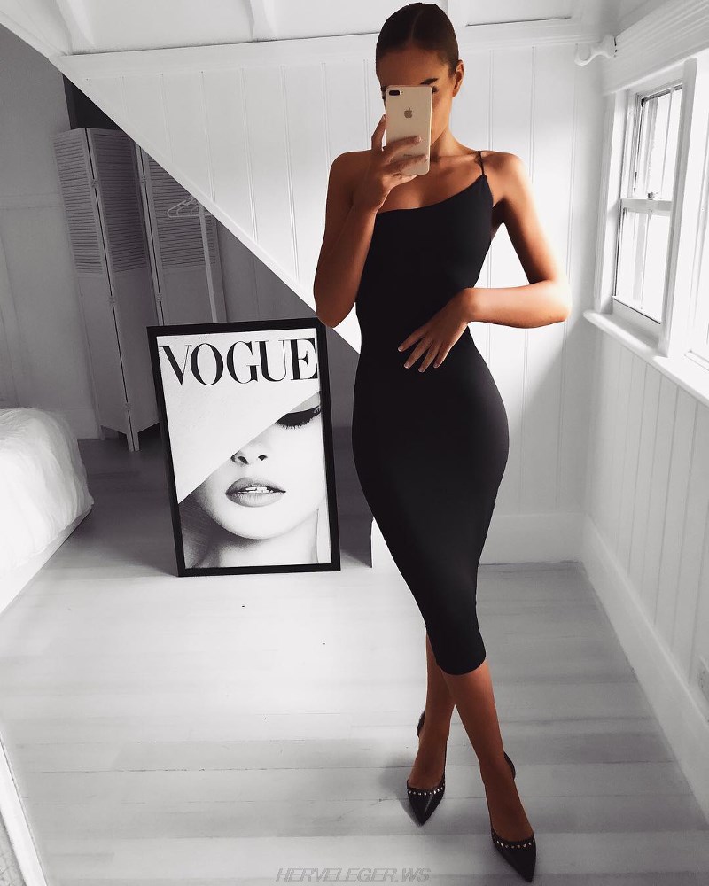 Herve Leger Black One Shoulder Dress
