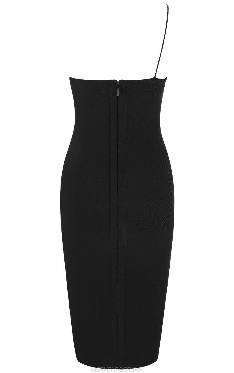Herve Leger Black One Shoulder Dress