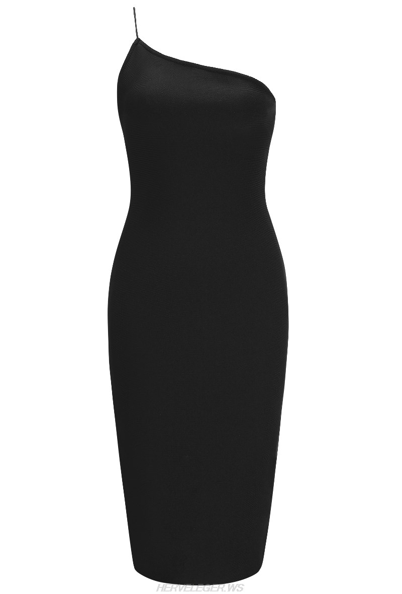 Herve Leger Black One Shoulder Dress
