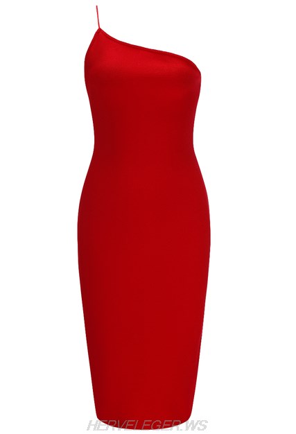 Herve Leger Red One Shoulder Dress Herve Leger Red One Shoulder Dress