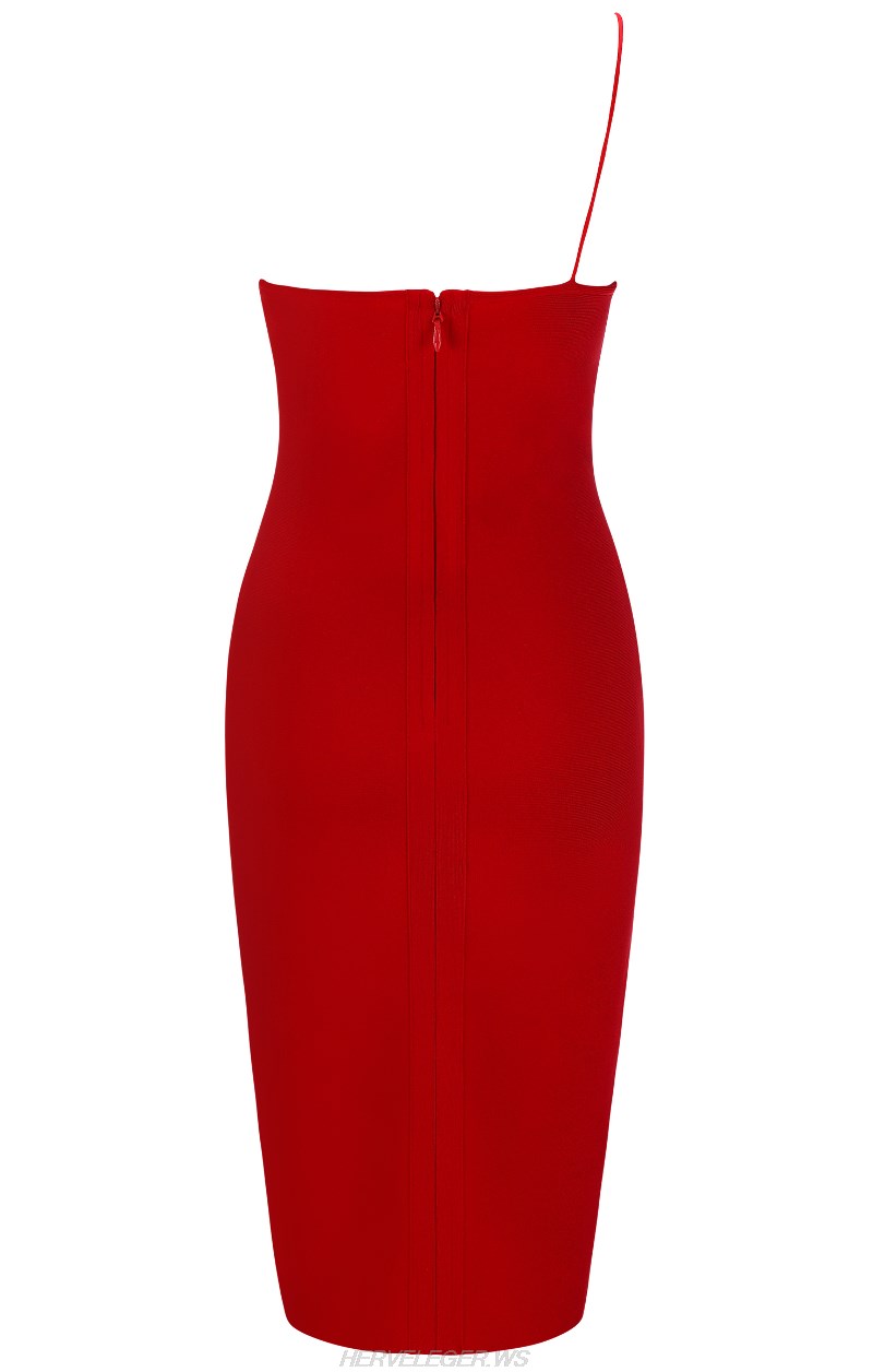 Herve Leger Red One Shoulder Dress