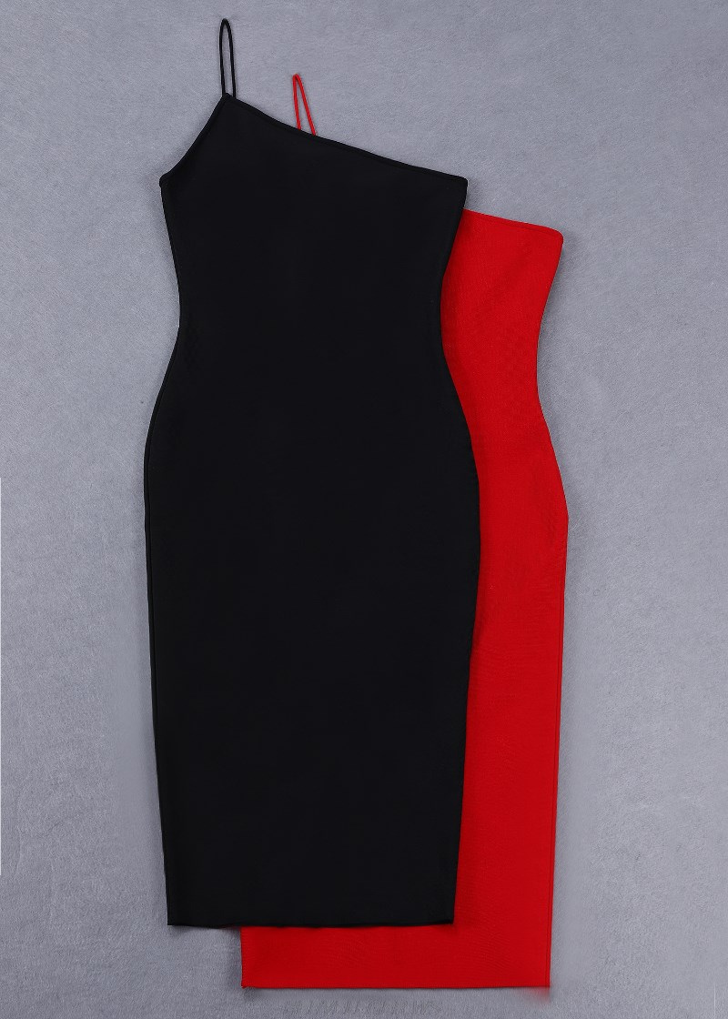 Herve Leger Red One Shoulder Dress