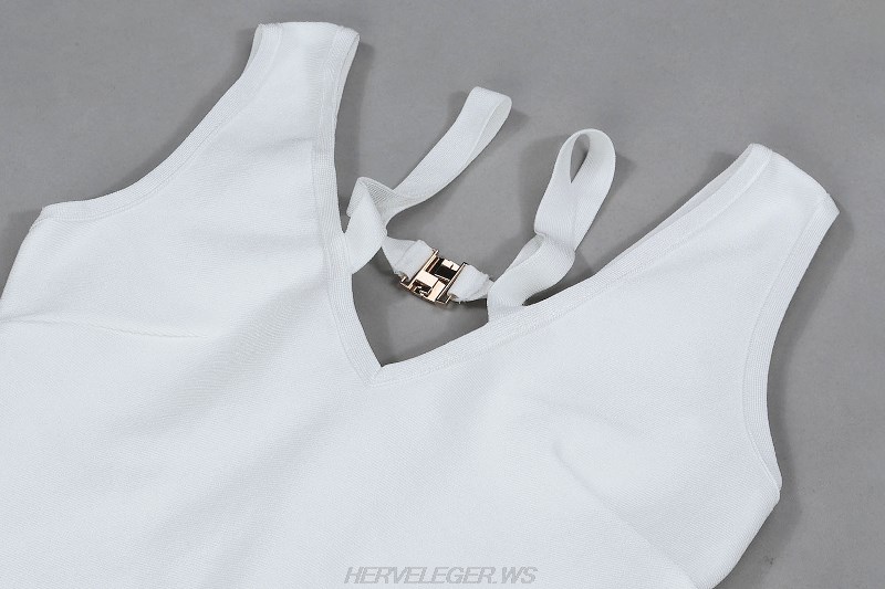 Herve Leger White Strappy Fluted Dress