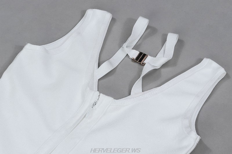 Herve Leger White Strappy Fluted Dress