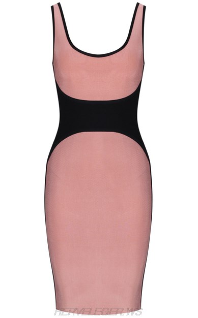 Herve Leger Dusty Pink Black Backless Dress