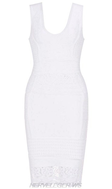Herve Leger White Crochet Hem Dress Herve Leger White Crochet Hem Dress