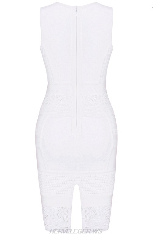 Herve Leger White Crochet Hem Dress