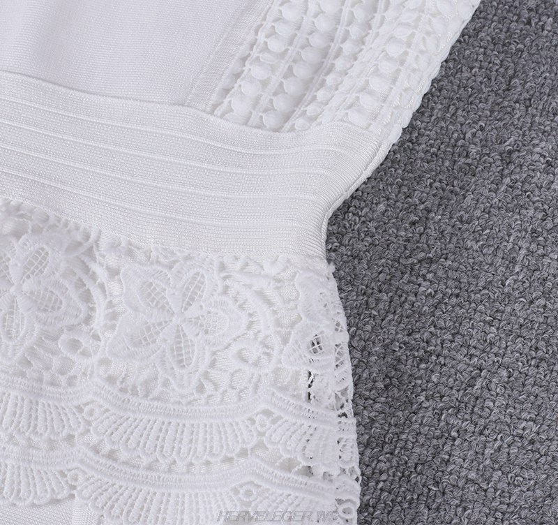 Herve Leger White Crochet Hem Dress