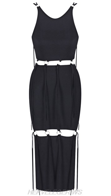 Herve Leger Black Cut Out Fringe Dress