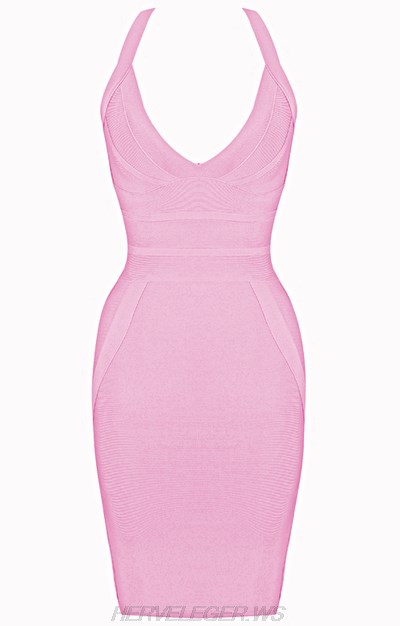 Herve Leger Pink Halter Dress