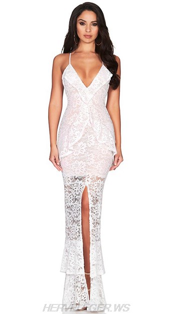 Herve Leger White Lace Gown