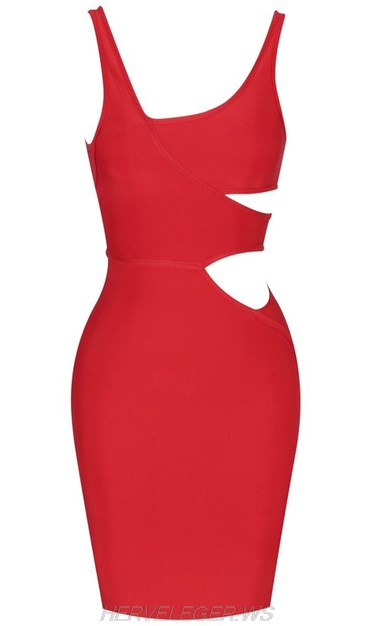 Herve Leger Red Side Cut Out Dress