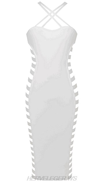 Herve Leger White Strappy Side Cut Out Dress