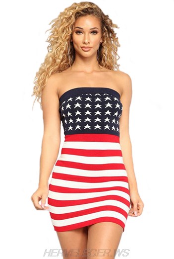 Herve Leger USA Flag Strapless Bandeau Dress Herve Leger USA Flag Strapless Bandeau Dress