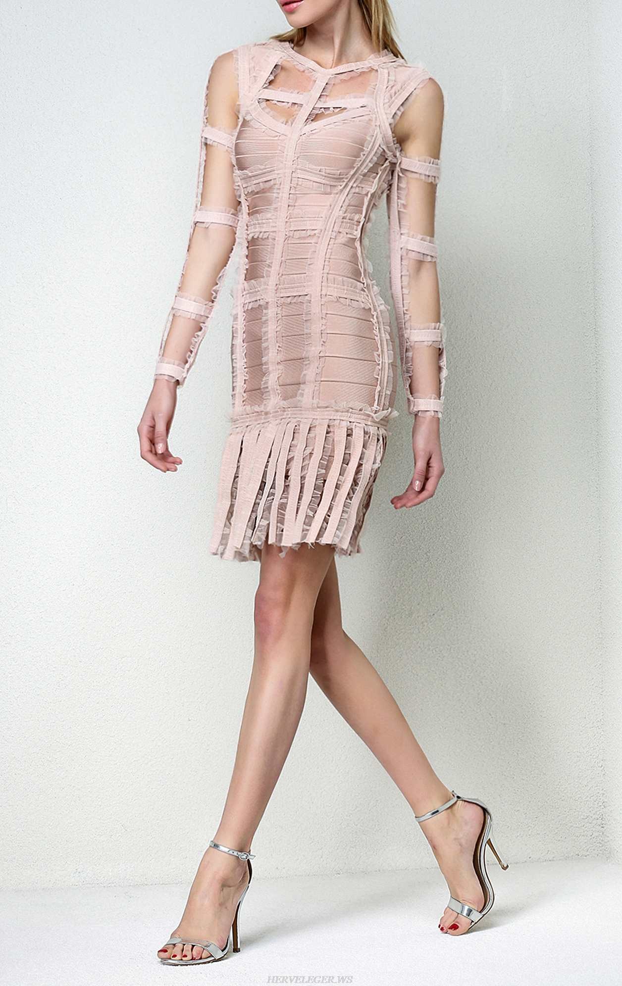 Herve Leger Brielle Chiffon Detail Dress