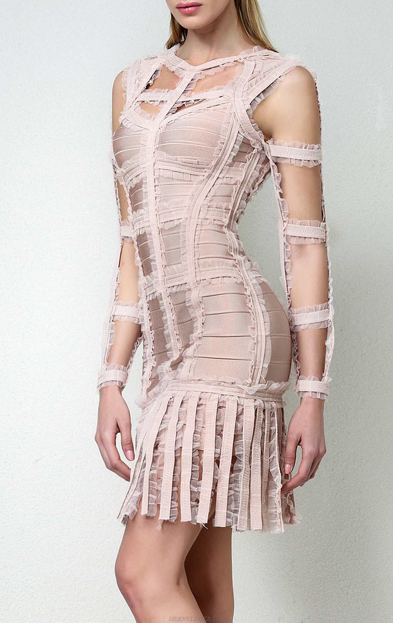 Herve Leger Brielle Chiffon Detail Dress