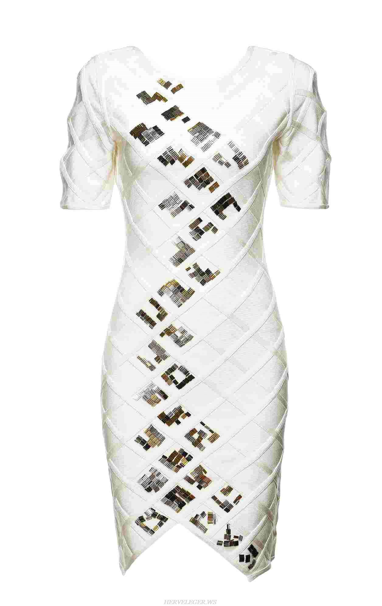 Herve Leger Cambree Diamond Quilting Beaded Dress