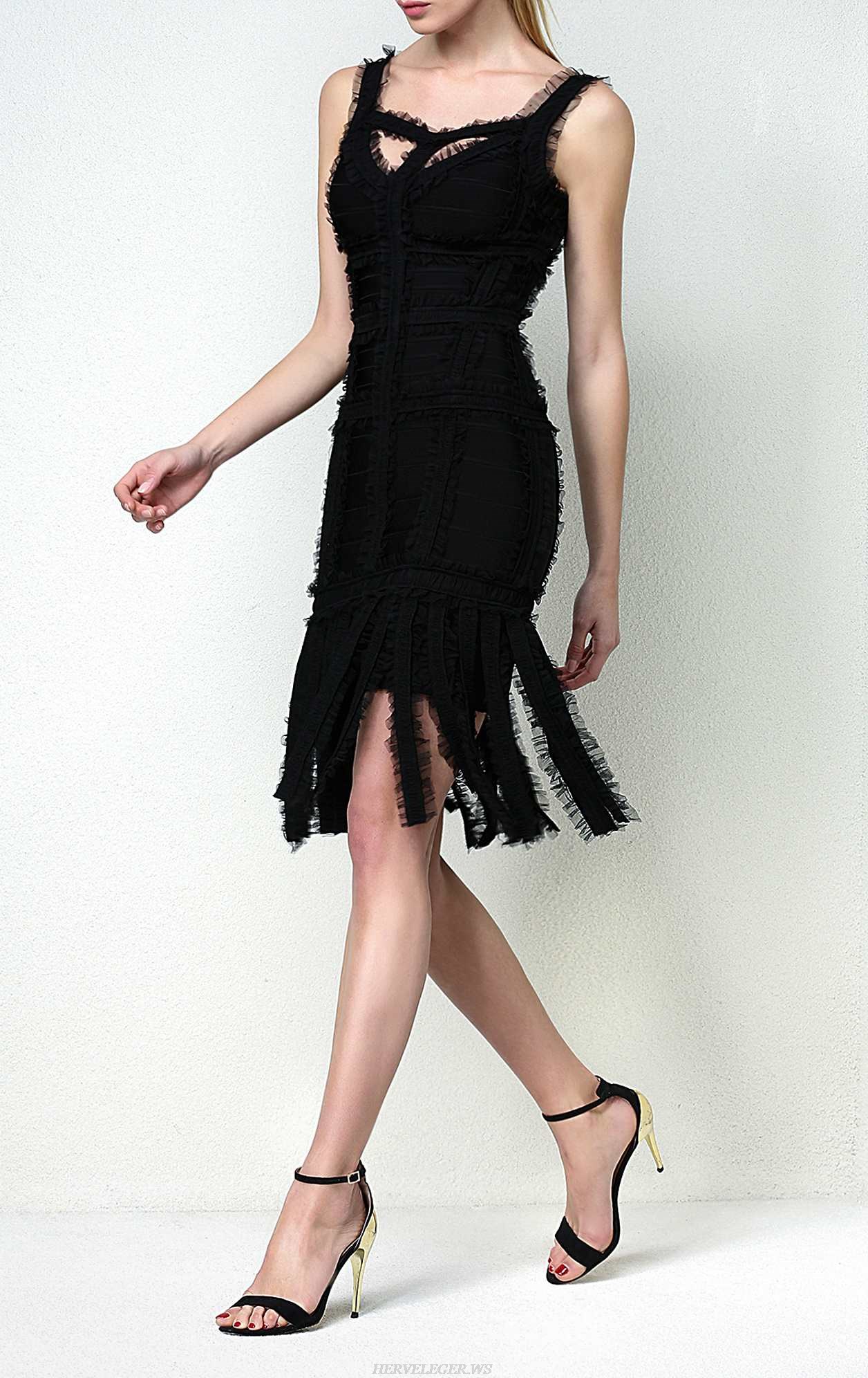 Herve Leger Carley Chiffon Detail Dress