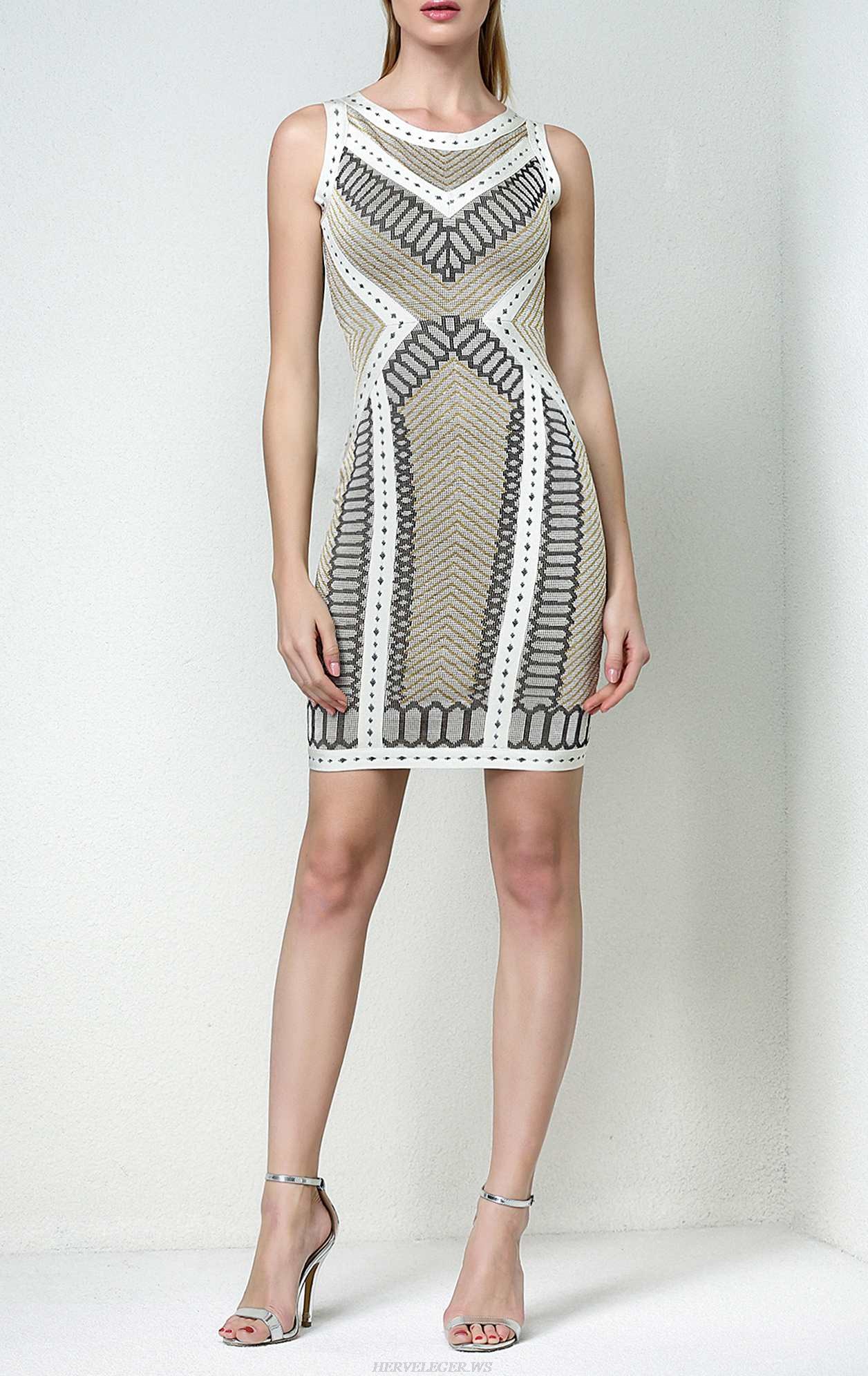 Herve Leger Lylah Geometric Raised Jacquard Dress