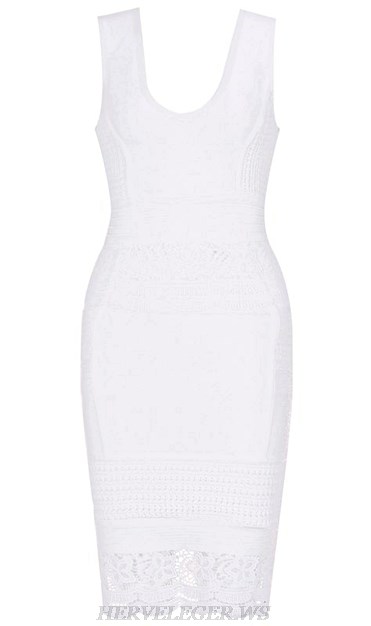 Herve Leger White Crochet Hem Bandage Dress Herve Leger White Crochet Hem Bandage Dress