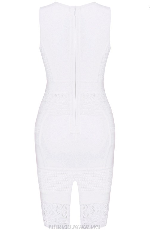 Herve Leger White Crochet Hem Bandage Dress