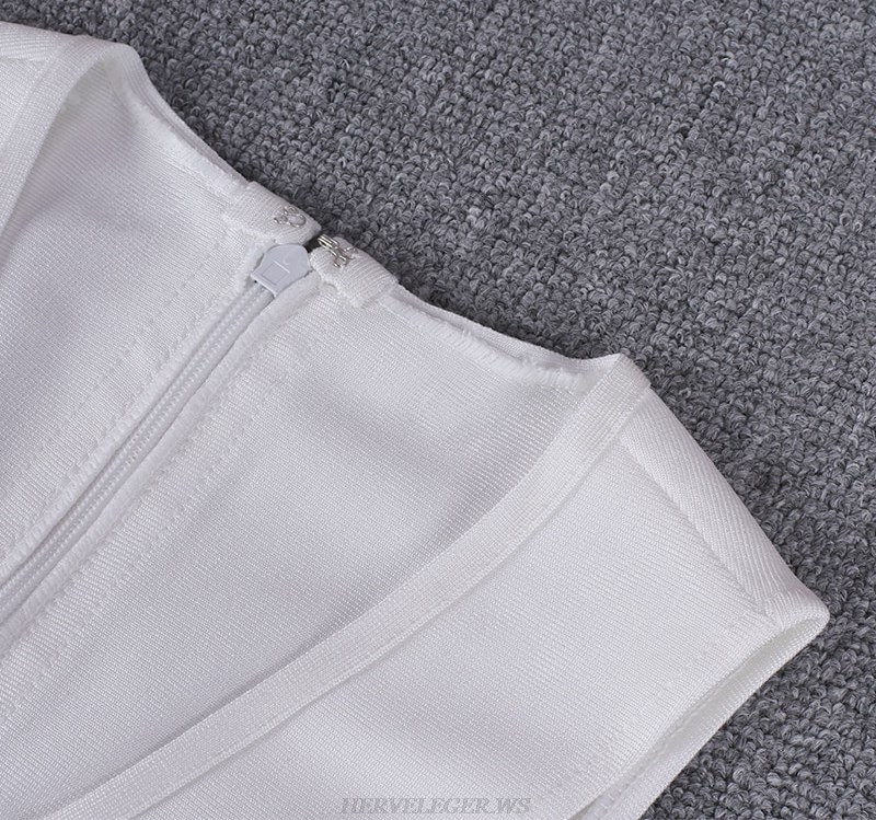 Herve Leger White Crochet Hem Bandage Dress