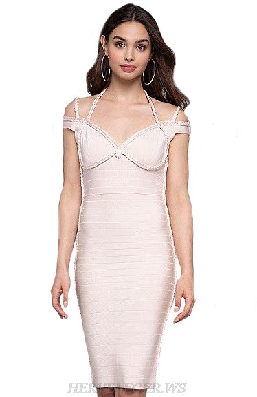 Herve Leger Pink Halter Bardot Bandage Dress