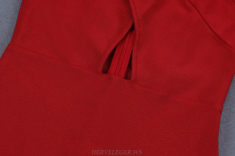 Herve Leger Red Halter Cut Out Bandage Dress