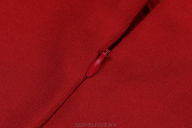 Herve Leger Red Halter Cut Out Bandage Dress