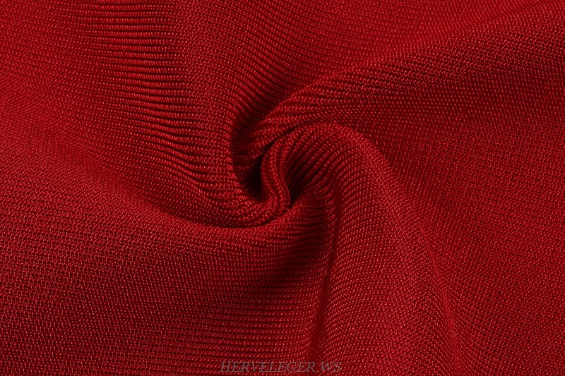 Herve Leger Red Halter Cut Out Bandage Dress