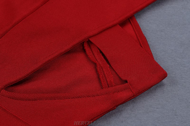 Herve Leger Red Halter Cut Out Bandage Dress