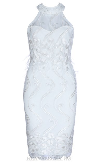 Herve Leger White Halter Embroidered Bandage Dress Herve Leger White Halter Embroidered Bandage Dress