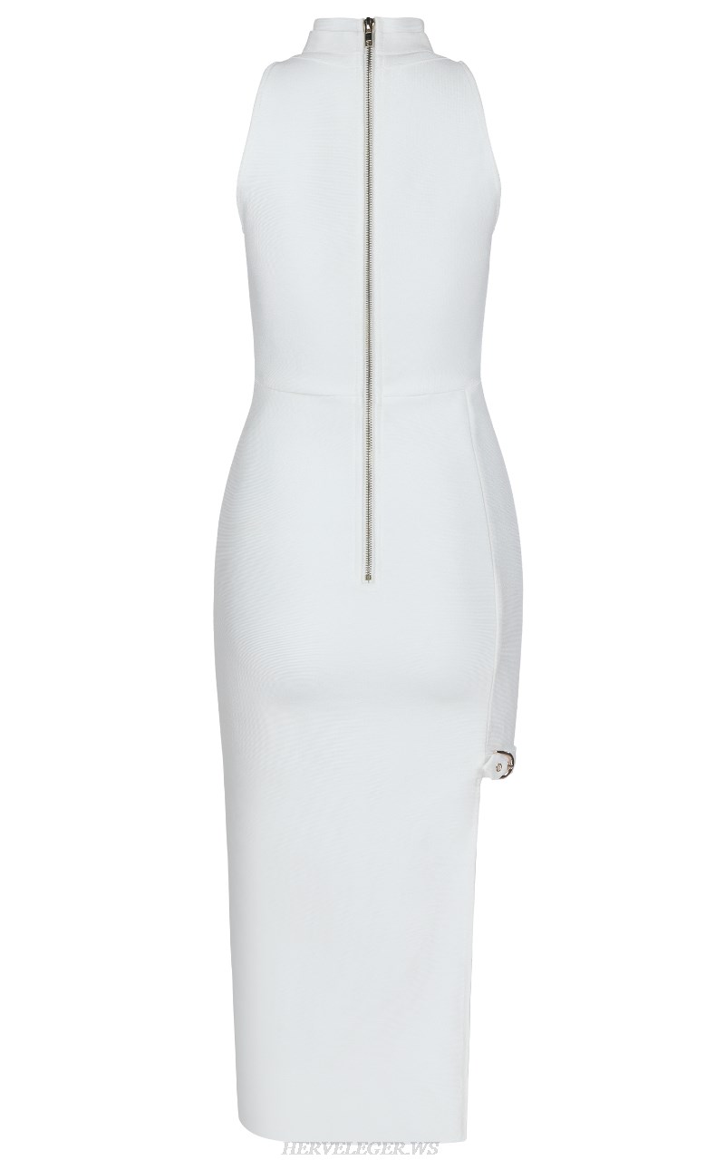 Herve Leger White Halter Slit Bandage Dress