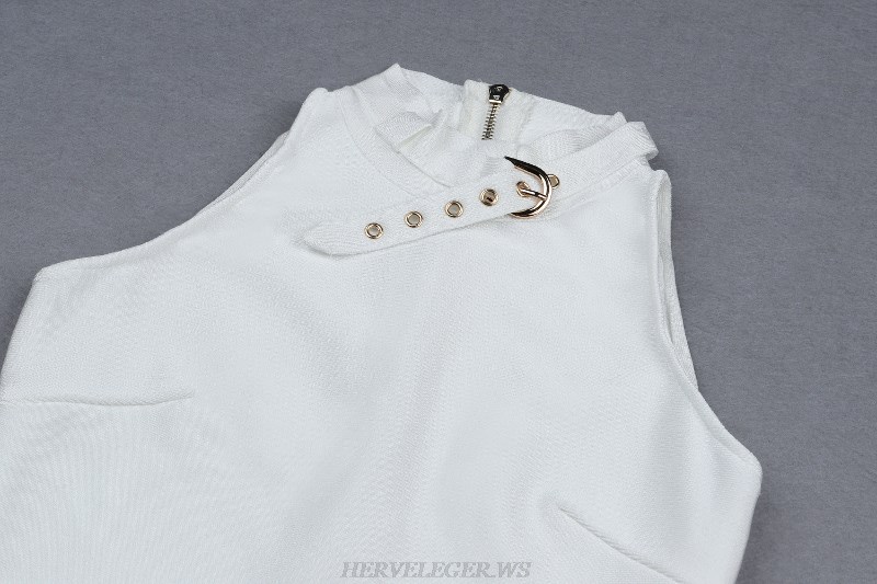 Herve Leger White Halter Slit Bandage Dress