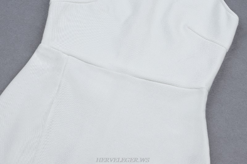 Herve Leger White Halter Slit Bandage Dress