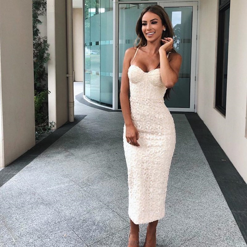 Herve Leger White Strapless Lace Bustier Bandage Stars Dress