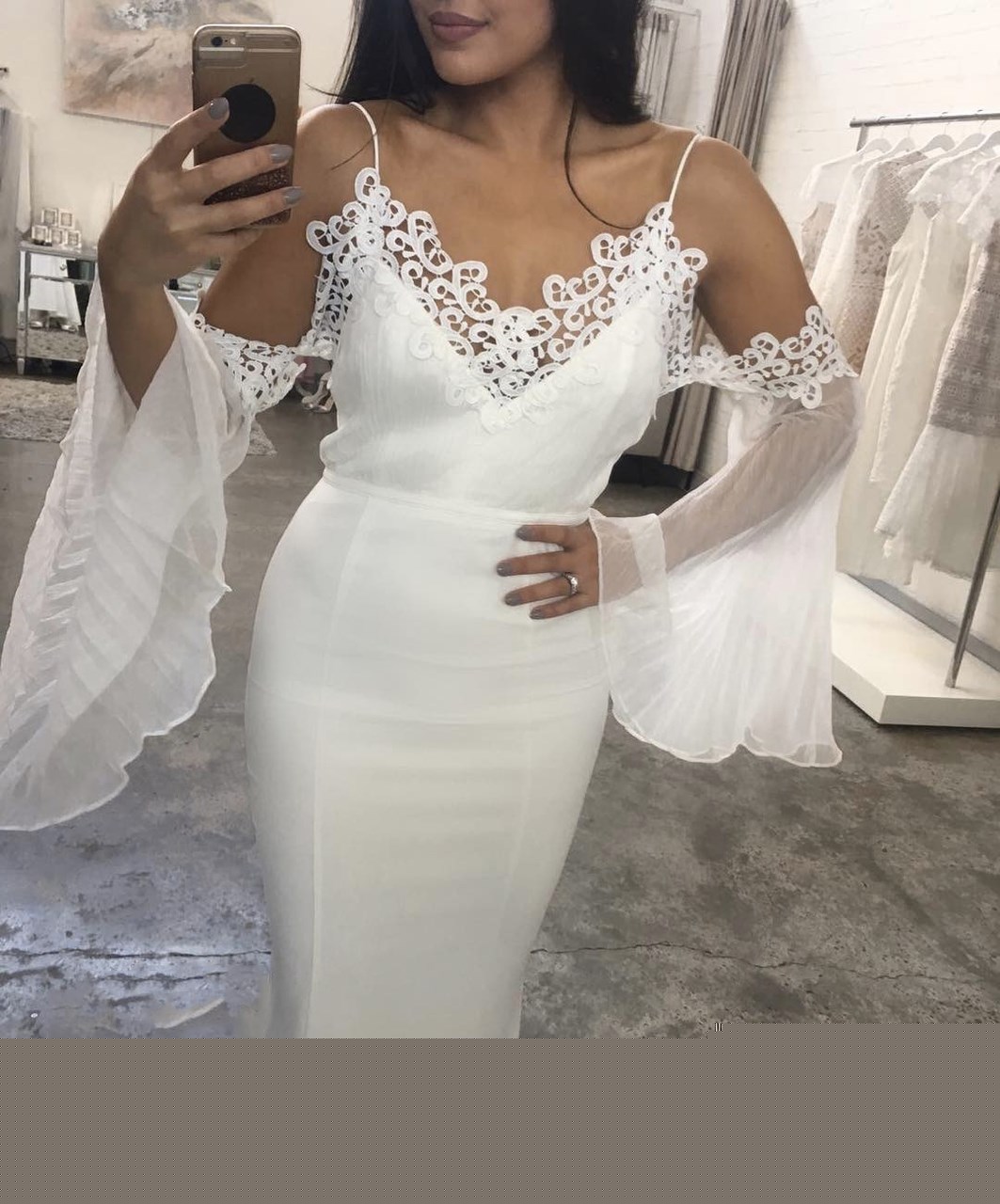 Herve Leger White Strapless Long Sleeve Embroidered Bandage Dress