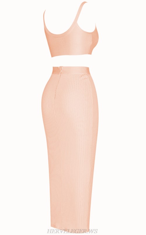 Herve Leger Peach Ribbed Two Piece Bandage Stars Dress
