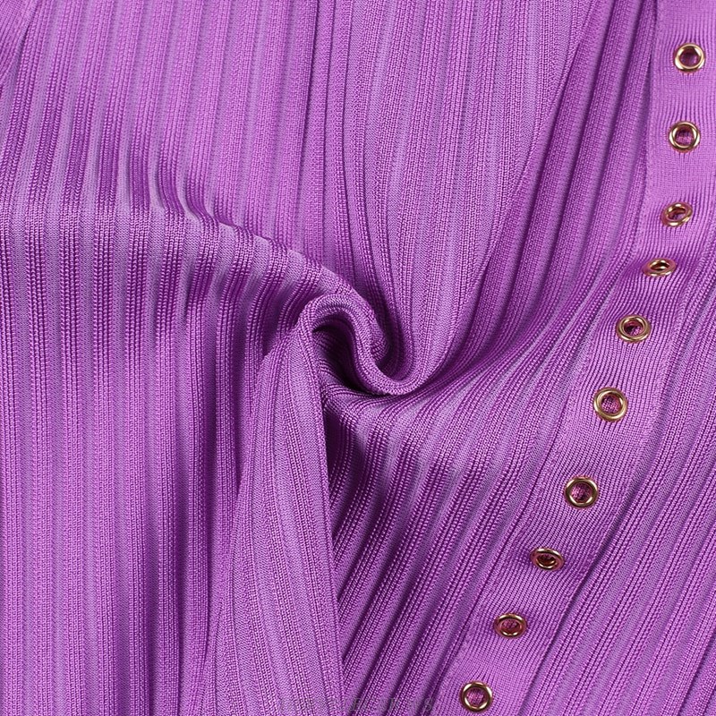 Herve Leger Purple Short Sleeve Ribbed Bandage Stars Dress