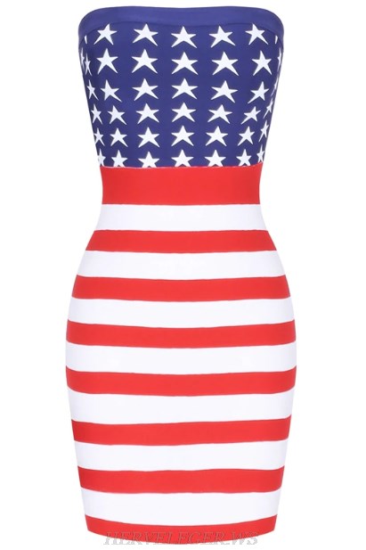 Herve Leger USA Flag Strapless Bandeau Bandage Stars Dress