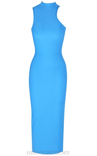 Herve Leger Blue Asymmetric Bandage Dress