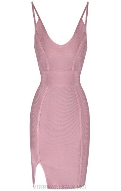 Herve Leger Dusty And Pink Cut Out Strap Bandage Dress