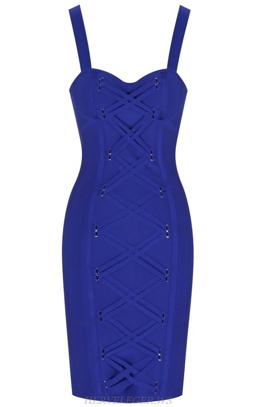 Herve  Leger Blue Lace Up Bustier Bandage Dress