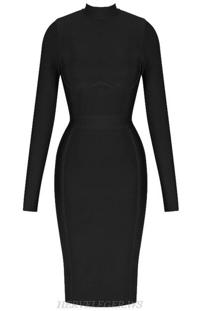 Herve Leger Black Long Sleeve Bandage Dress
