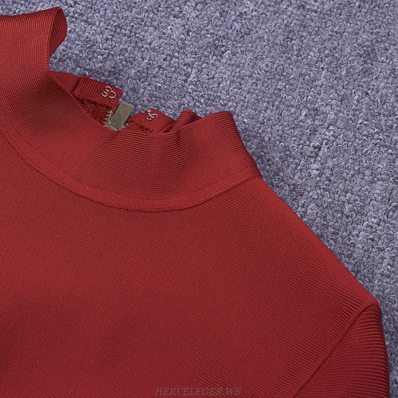 Herve Leger Burgundy Long Sleeve Bandage Dress