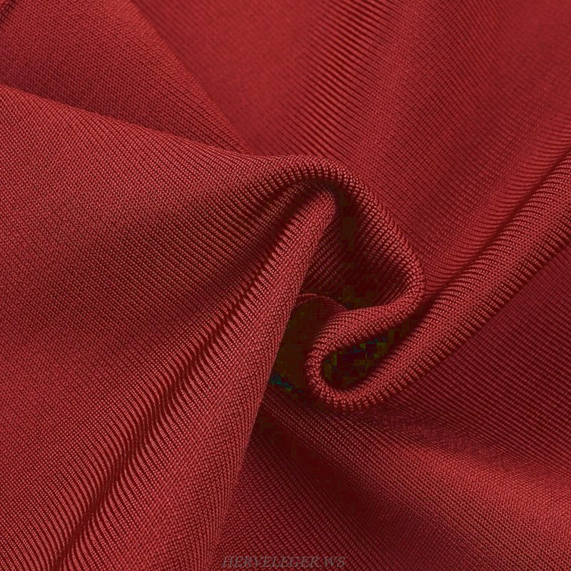 Herve Leger Burgundy Long Sleeve Bandage Dress