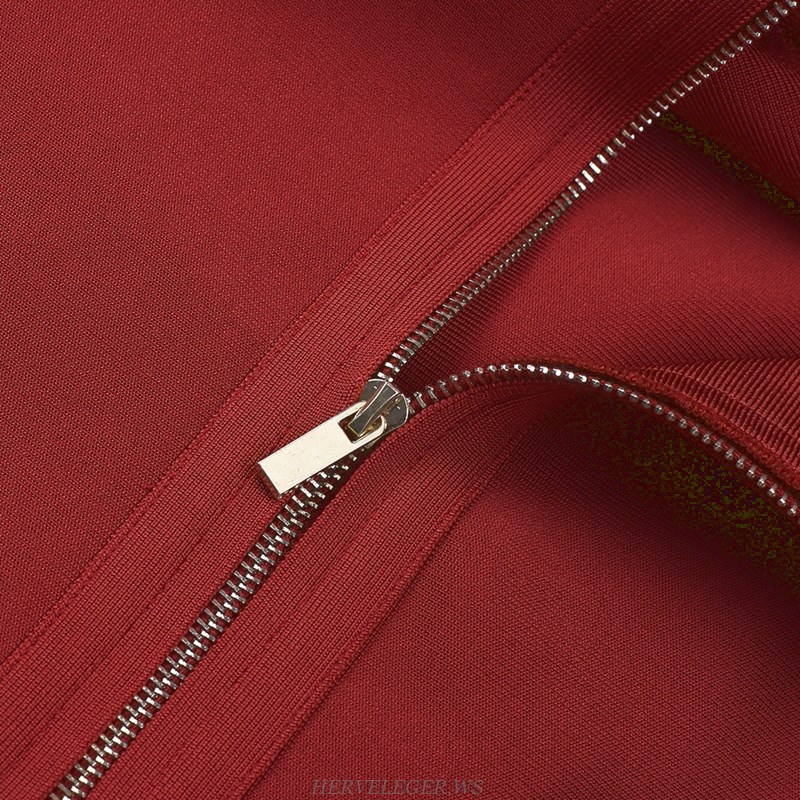 Herve Leger Burgundy Long Sleeve Bandage Dress